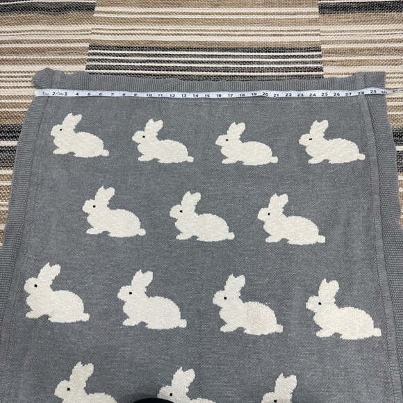 Bunny Rabbit Throw Blanket 100% Cotton Made in India Gray Ivory - Picture 6 of 10